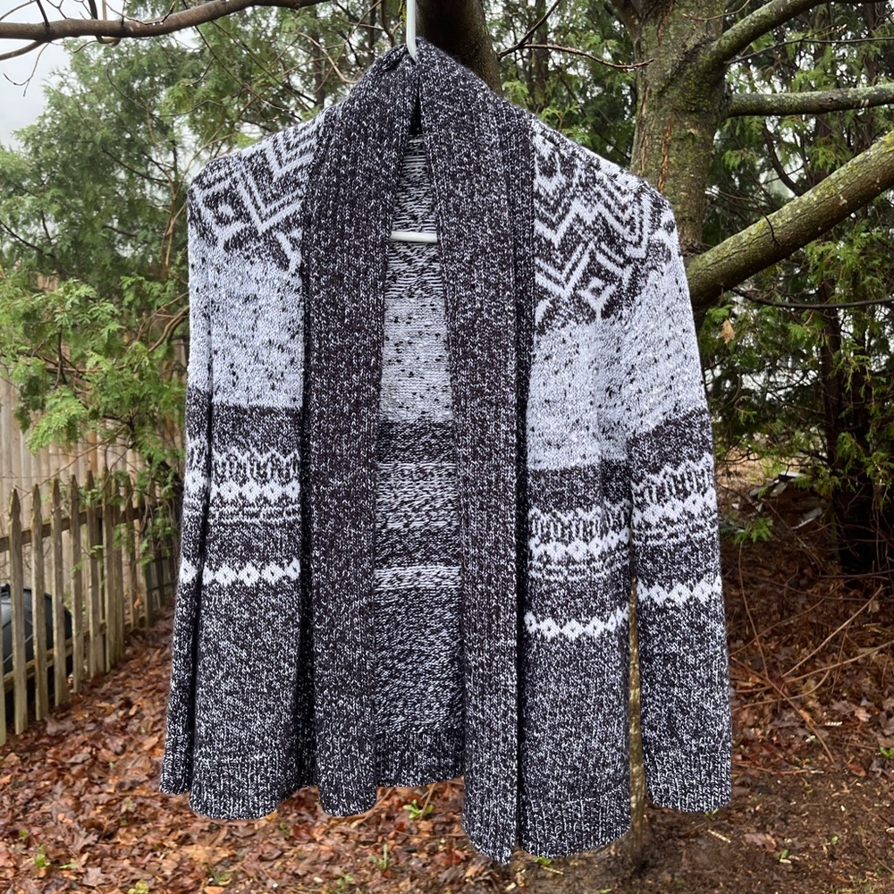Knit cowl neck cardigan sweater